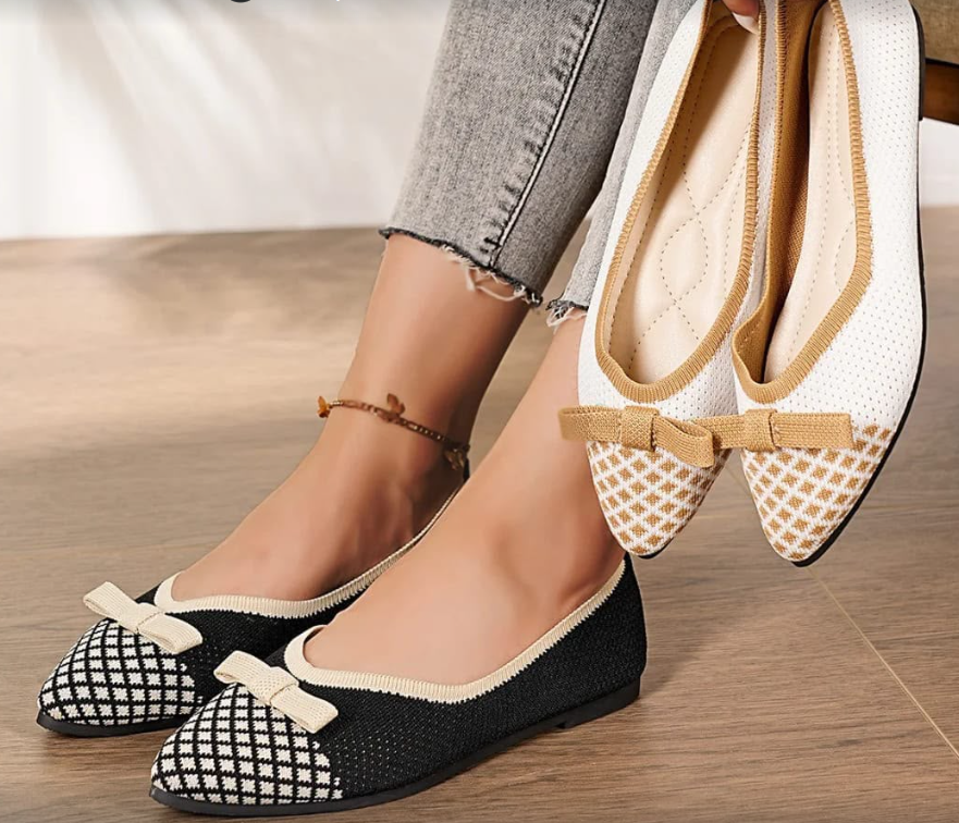 Diamond Knit Bow Ballet Flats